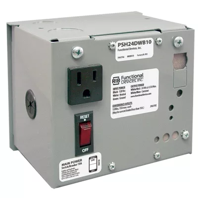 Functional Devices PSH24DWB10 – Enclosed 120Vac - 24Vdc/2.5A PS w/ 10A m