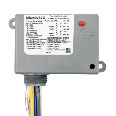 Functional Devices RIB2402B2G – Enclosed Relay 20Amp Dual SPDT 24Vac/dc/