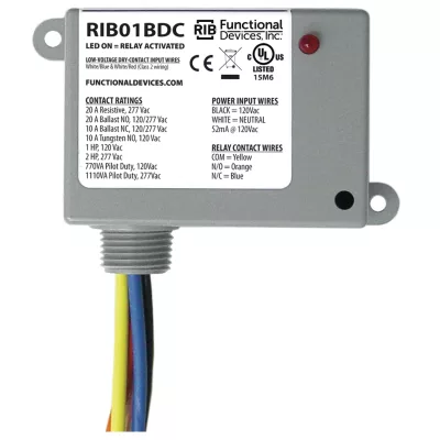 Functional Devices RIB01BDC – Enclosed Relay, Class 2 Dry Contact inpu
