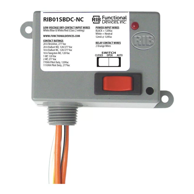 Functional Devices RIB01SBDC-NC – Enclosed Relay 20Amp SPST-NC 120Vac Clas