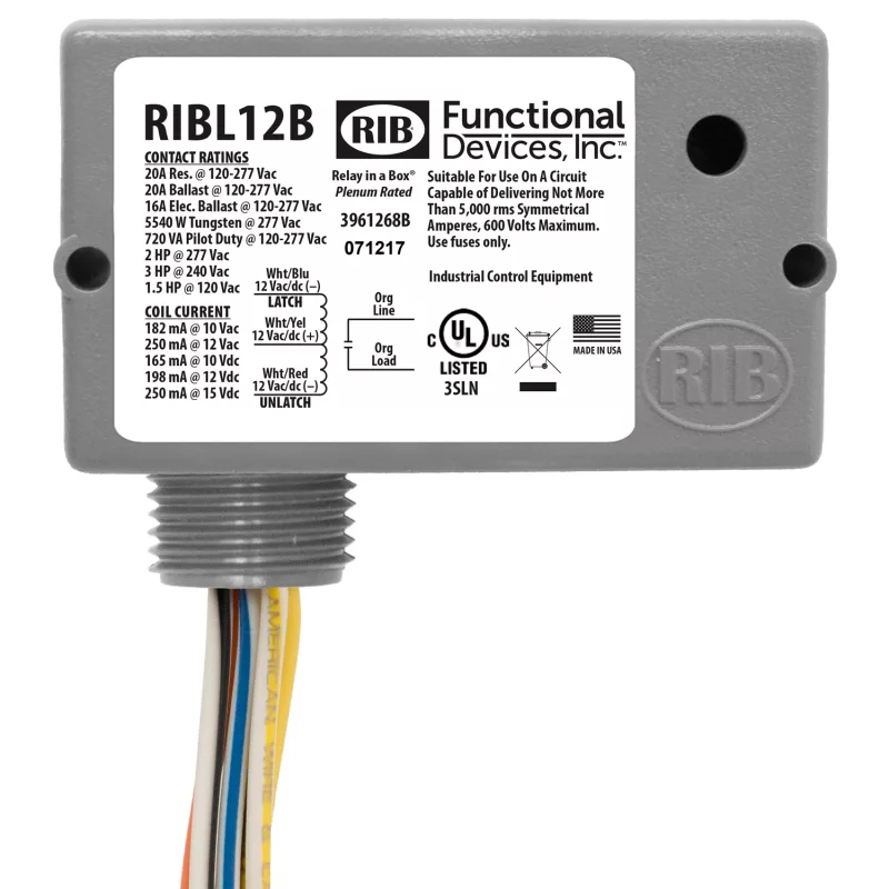 Functional Devices RIBL12B – Enclosed Relay 20Amp 12Vac/dc Latching