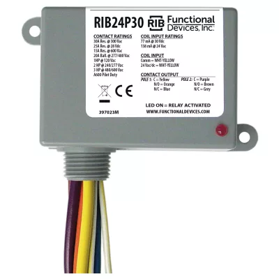 Functional Devices RIB24P30 – Enclosed Relay 30Amp DPDT 24Vac/dc
