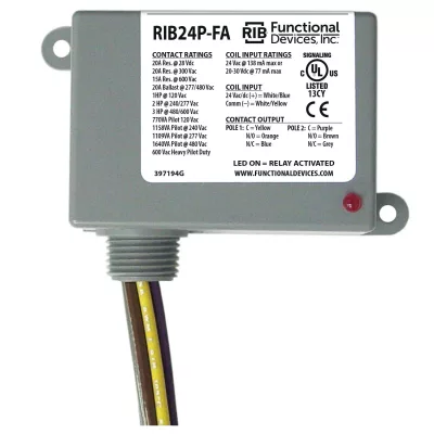 Functional Devices RIB24P-FA – Enclosed Relay 20Amp DPDT polarized 24Vd