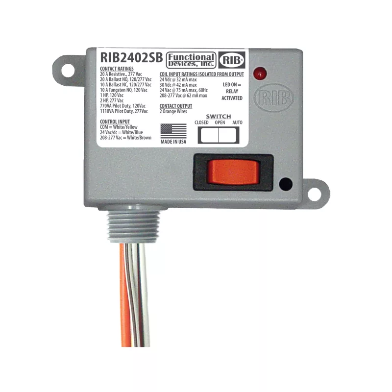 Functional Devices RIB2402SB – Enclosed Relay 20Amp SPST 24Vac/dc or 20