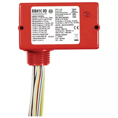 Functional Devices RIBH1C-RD – Enclosed Relay 10Amp SPDT 10-30Vac/dc/20
