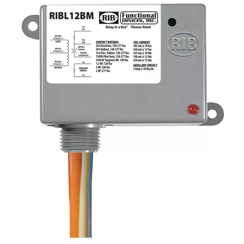 Functional Devices RIBL12BM – Enclosed Relay 20Amp 12Vac/dc Latching w