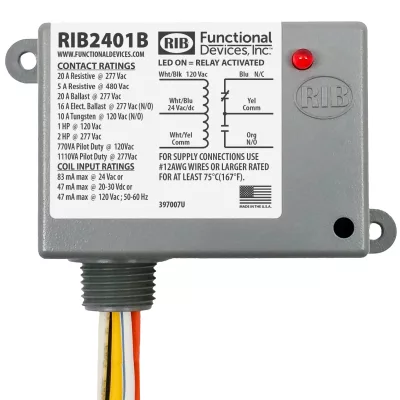 Functional Devices RIB2401B – Enclosed Relay 20Amp SPDT 24Vac/dc/120Va