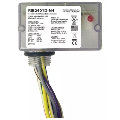 Functional Devices RIB2401D-N4 – Enclosed Relay 10Amp DPDT 24Vac/dc/120Va
