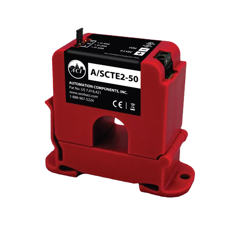 ACI A/SCTE2-50 – Analog Current Sensor, 0-5 VDC, DIN Rail, Split Core, 0-10, 0-20, 0-50 Amp (Default)