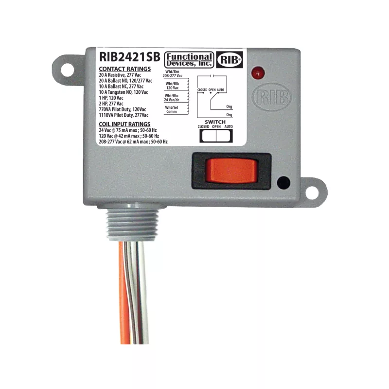 Functional Devices RIB2421SB – Enclosed Relay 20Amp SPST 24Vac/dc/120Va