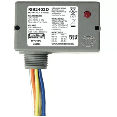 Functional Devices RIB2402D – Enclosed Relay 10Amp DPDT 24Vac/dc/208-2