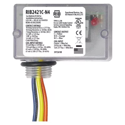 Functional Devices RIB2421C-N4 – Enclosed Relay NEMA4/4X 10Amp SPDT 24Vac