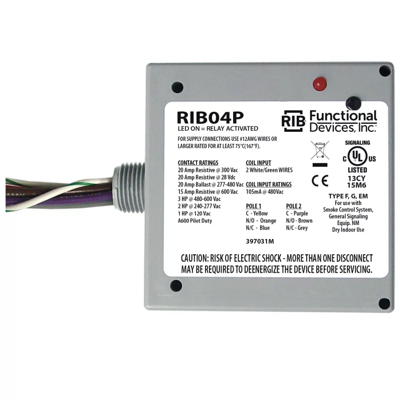Functional Devices RIB04P – Enclosed Relay 20Amp DPDT 480Vac