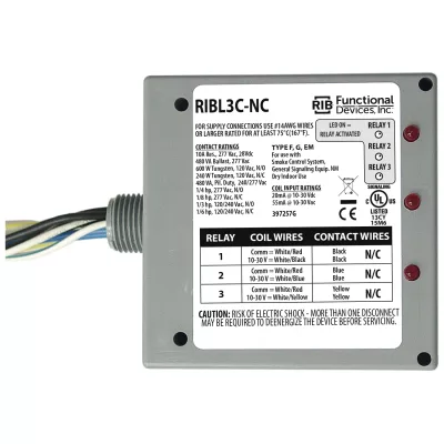 Functional Devices RIBL3C-NC – Enclosed Relays 10Amp 3 SPST-NC 10-30Vac