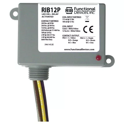 Functional Devices RIB12P – Enclosed Relay 20Amp DPDT 12Vac/dc