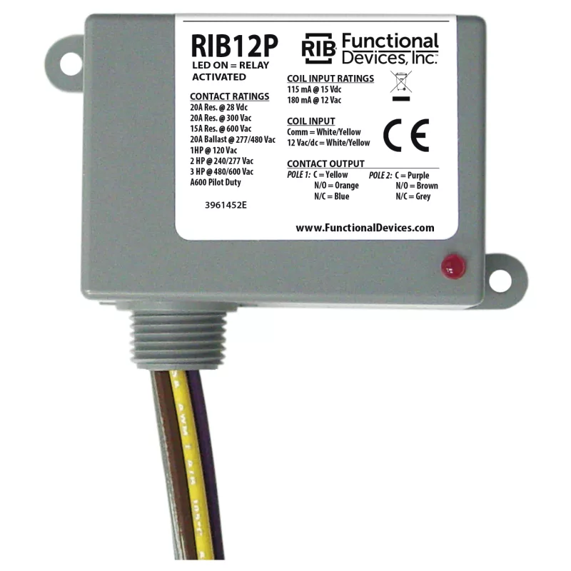 Functional Devices RIB12P – Enclosed Relay 20Amp DPDT 12Vac/dc