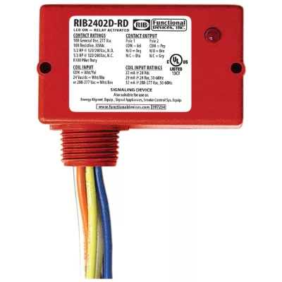 Functional Devices RIB2402D-RD – Enclosed Relay 10Amp DPDT 24Vac/dc/208-2