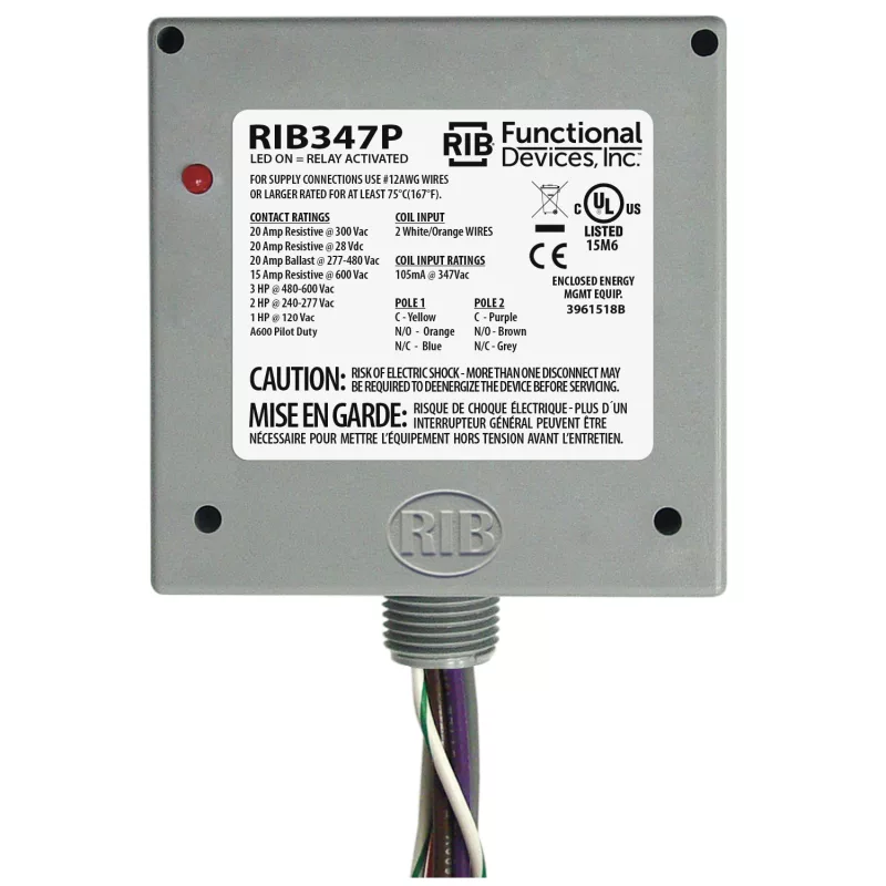 Functional Devices RIB347P – Enclosed Relay 20Amp DPDT 347Vac
