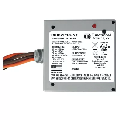 Functional Devices RIB02P30-NC – Enclosed Relay 30Amp DPST-NC 208-277Vac