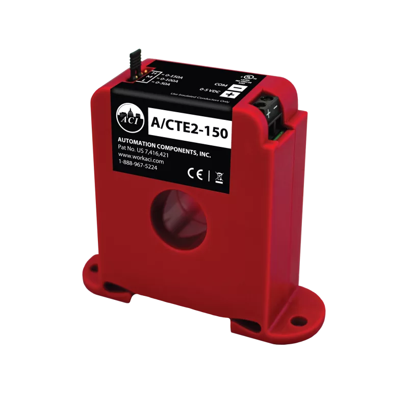 ACI A/CTE2-150 – Analog Current Sensor, 0-5 VDC, DIN Rail, Solid Core, 0-50, 0-100, 0-150 Amp (Default)