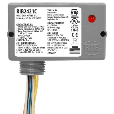 Functional Devices RIB2421C – Enclosed Relay 10Amp SPDT 24Vac/dc/120-2