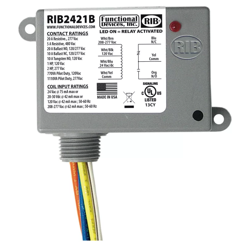 Functional Devices RIB2421B – Enclosed Relay 20Amp SPDT 24Vac/dc/120Va
