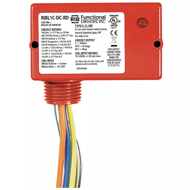 Functional Devices RIBL1C-DC-RD – Enclosed Relay 10Amp SPDT 10-30Vdc Low-i
