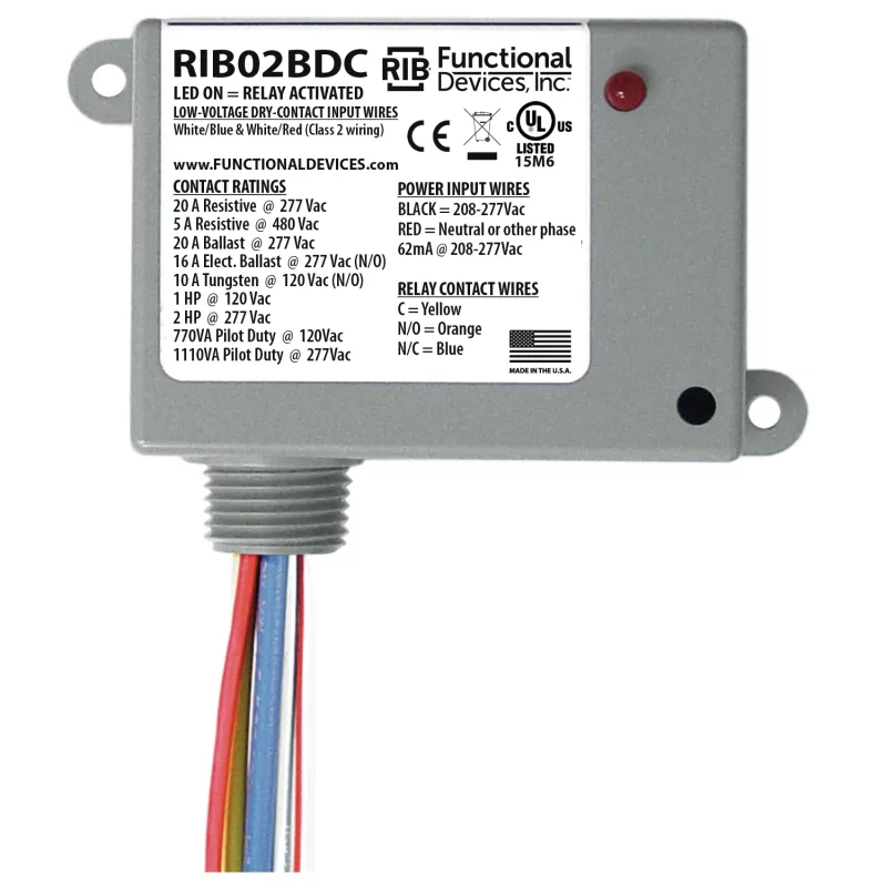 Functional Devices RIB02BDC – Enclosed Relay 20A SPDT 208-277Vac Class