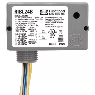 Functional Devices RIBL24B – Enclosed Relay 20Amp 24Vac/dc Latching