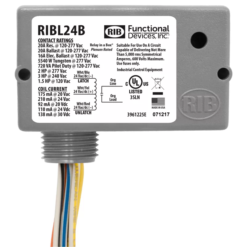 Functional Devices RIBL24B – Enclosed Relay 20Amp 24Vac/dc Latching