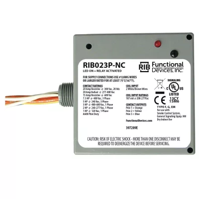 Functional Devices RIB023P-NC – Enclosed Relay 20Amp 3PST-NC 208-277Vac