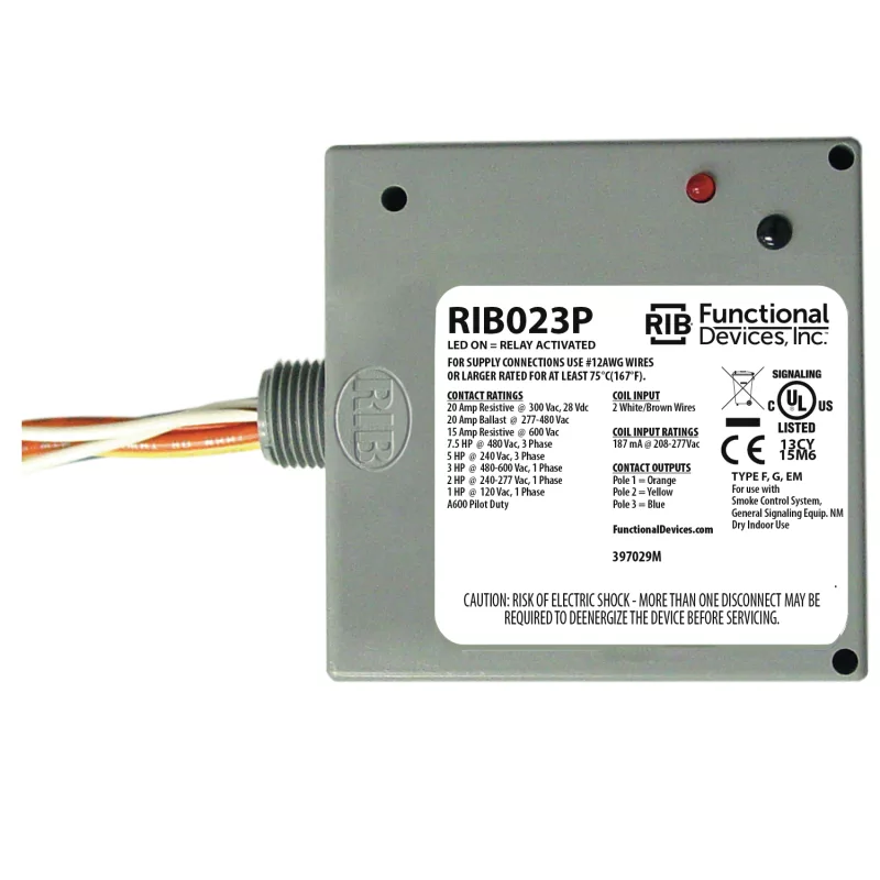 Functional Devices RIB023P – Enclosed Relay 20Amp 3PST 208-277Vac