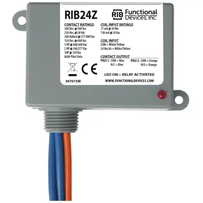 Functional Devices RIB24Z – Enclosed Relay 30Amp 1 SPST-NO + 1 SPST-