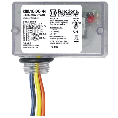 Functional Devices RIBL1C-DC-N4 – Enclosed Relay 10Amp SPDT 10-30Vdc Low-i
