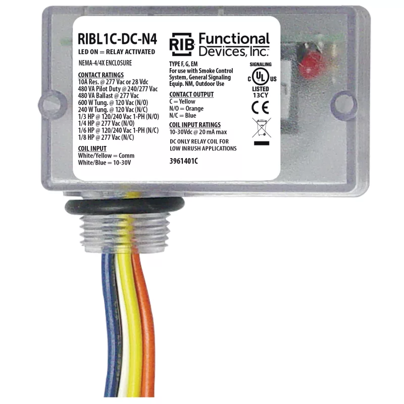 Functional Devices RIBL1C-DC-N4 – Enclosed Relay 10Amp SPDT 10-30Vdc Low-i