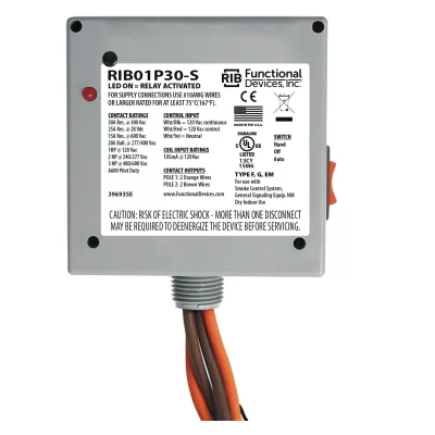 Functional Devices RIB01P30-S – Enclosed Relay 30Amp DPST 120Vac + Overr