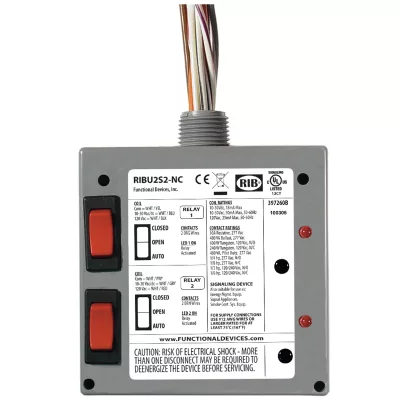 Functional Devices RIBU2S2-NC – Enclosed Relays 10Amp 2 SPST-NC 10-30Vac