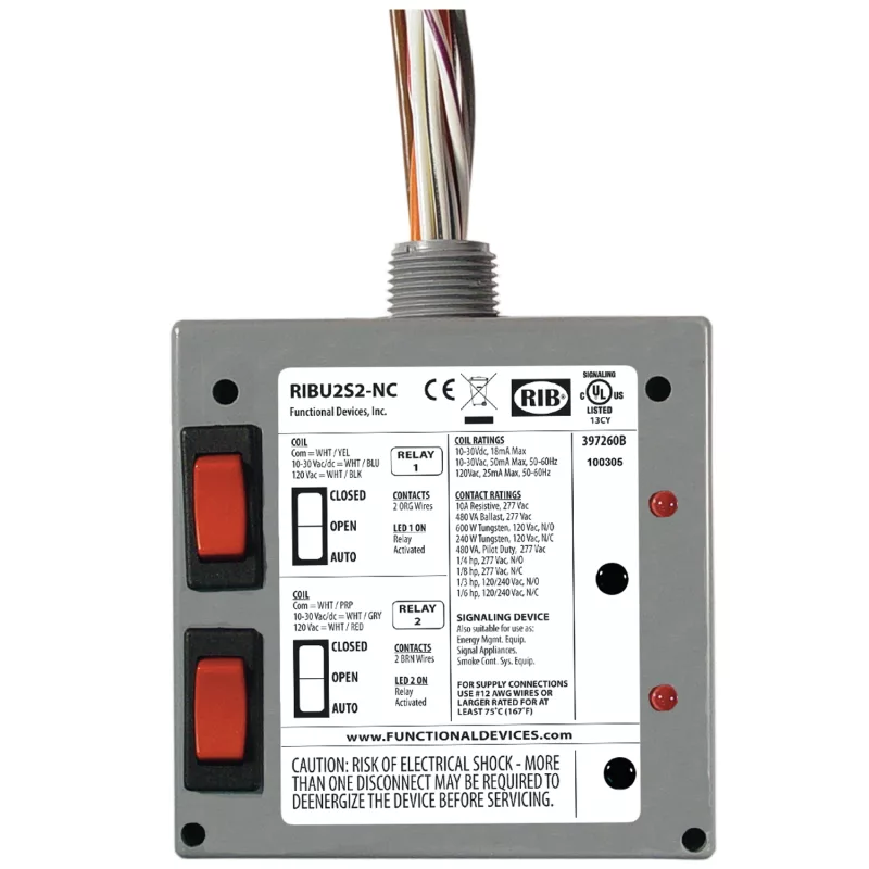 Functional Devices RIBU2S2-NC – Enclosed Relays 10Amp 2 SPST-NC 10-30Vac
