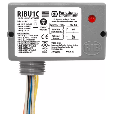 Functional Devices RIBU1C – Enclosed Relay 10Amp SPDT 10-30Vac/dc/12