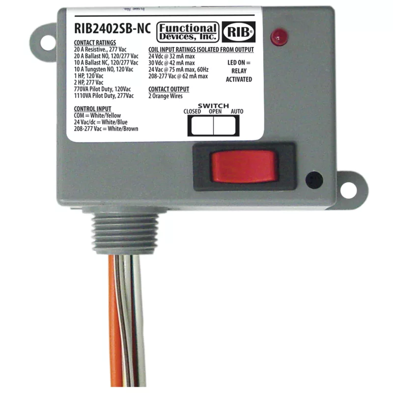 Functional Devices RIB2402SB-NC – Enclosed Relay 20Amp SPST-NC 24Vac/dc or