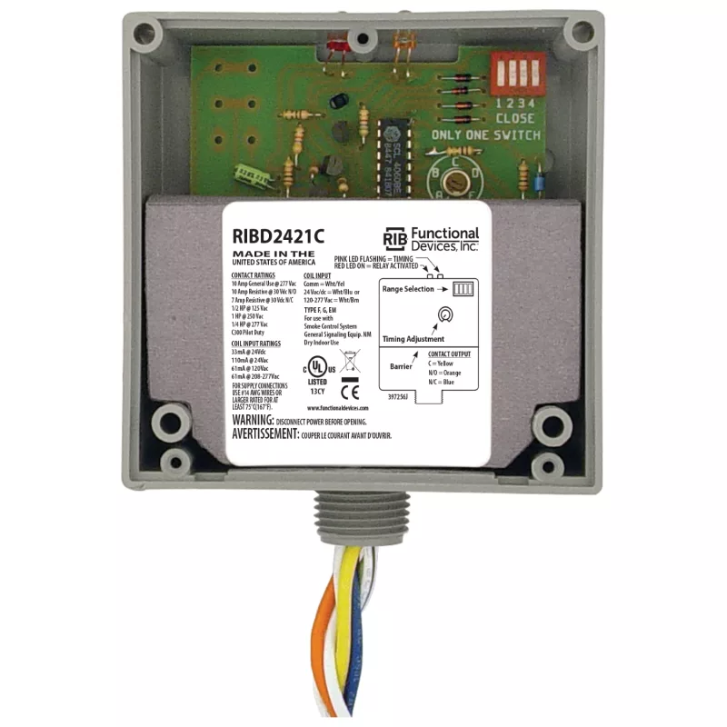 Functional Devices RIBD2421C – Enclosed Relay 10Amp SPDT 24Vac/dc, 120-
