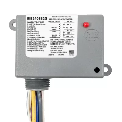 Functional Devices RIB2401B2G – Enclosed Relay 20Amp Dual SPDT 24Vac/dc/