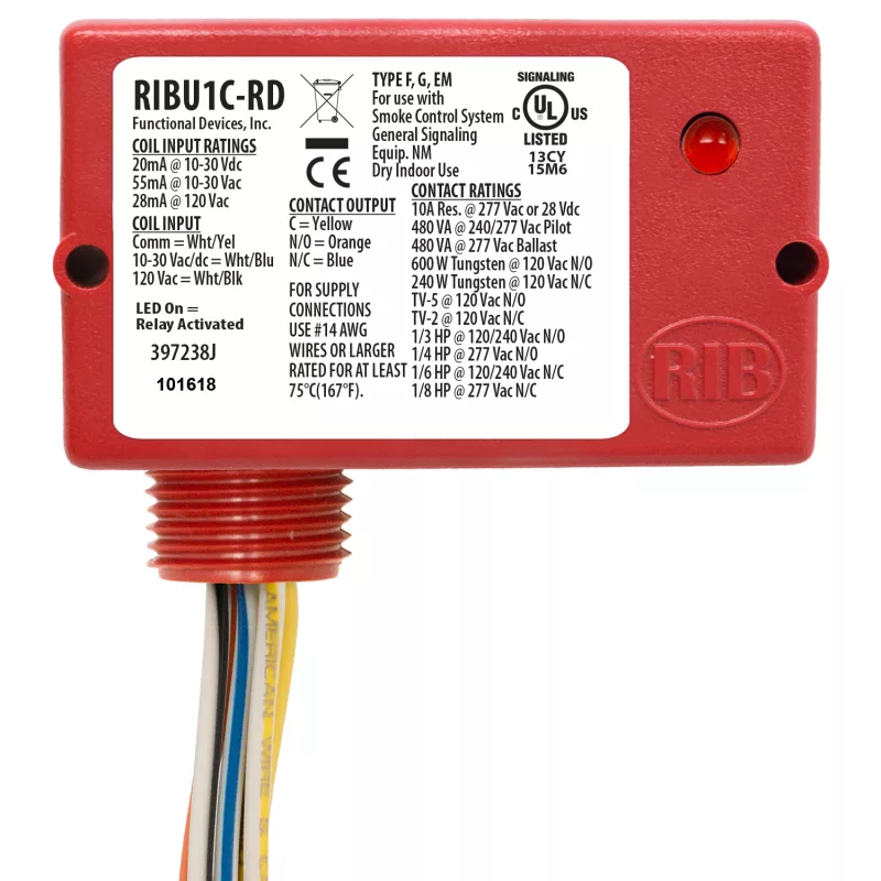 Functional Devices RIBU1C-RD – Enclosed Relay 10Amp SPDT 10-30Vac/dc/12