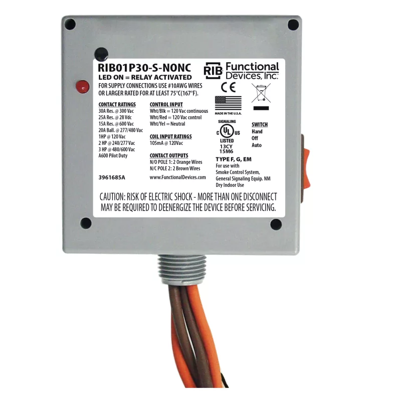 Functional Devices RIB01P30-S-NONC – Enclosed Relay 30Amp DPST (1 NO & 1 NC)