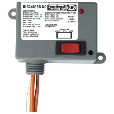 Functional Devices RIB2401SB-NC – Enclosed Relay 20Amp SPST-NC 24Vac/dc or