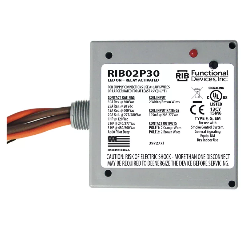 Functional Devices RIB02P30 – Enclosed Relay 30Amp DPST 208-277Vac