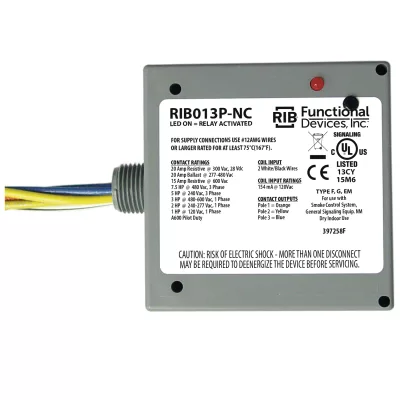 Functional Devices RIB013P-NC – Enclosed Relay 20Amp 3PST-NC 120Vac