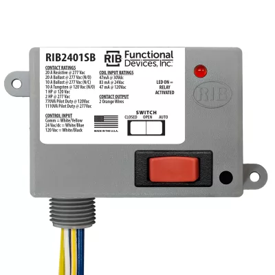 Functional Devices RIB2401SB – Enclosed Relay 20Amp SPST-NO 24Vac/dc or