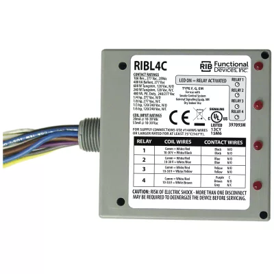 Functional Devices RIBL4C – Enclosed Relays 10Amp 3 SPST, 1 SPDT 10-