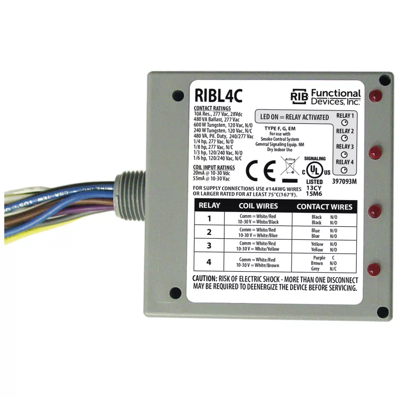 Functional Devices RIBL4C – Enclosed Relays 10Amp 3 SPST, 1 SPDT 10-